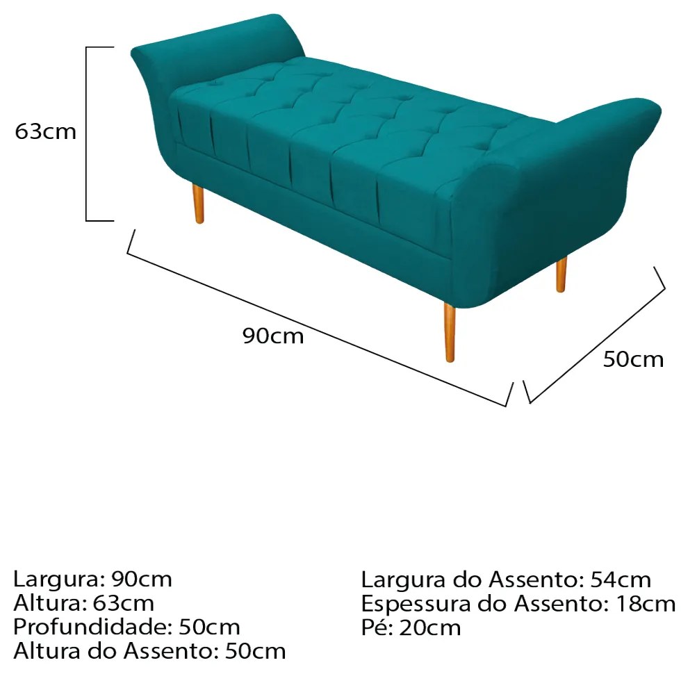 Recamier Estofado Ari 90 cm Solteiro Suede Azul Turquesa - ADJ Decor
