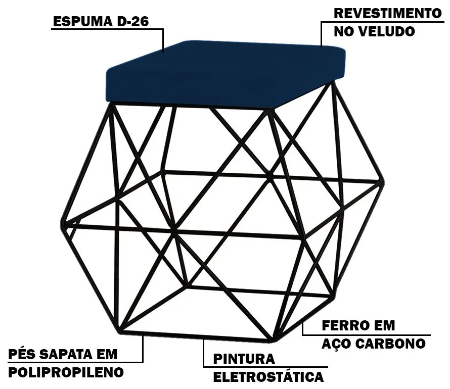 Kit 2 Puffs Decorativo Sala de Estar Base Preto Trixie Veludo Azul G41 - Gran Belo