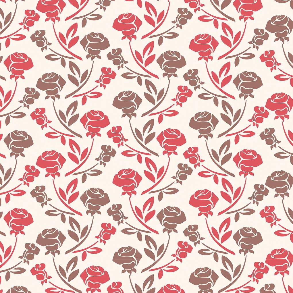 Papel de Parede Floral Vermelho Marrom e Creme 0.52m x 3.00m
