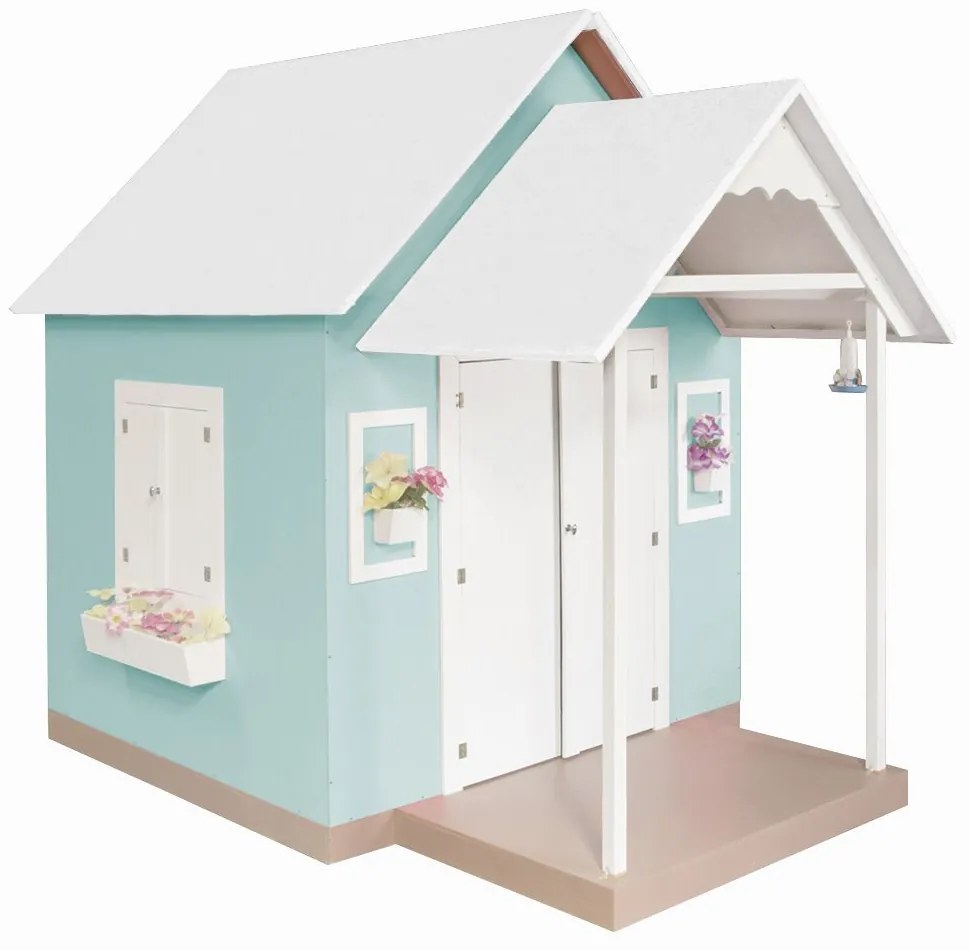 Casinha de Brinquedo Artesanal MDF com Telhado Branco/Verde Água L12 - Gran Belo