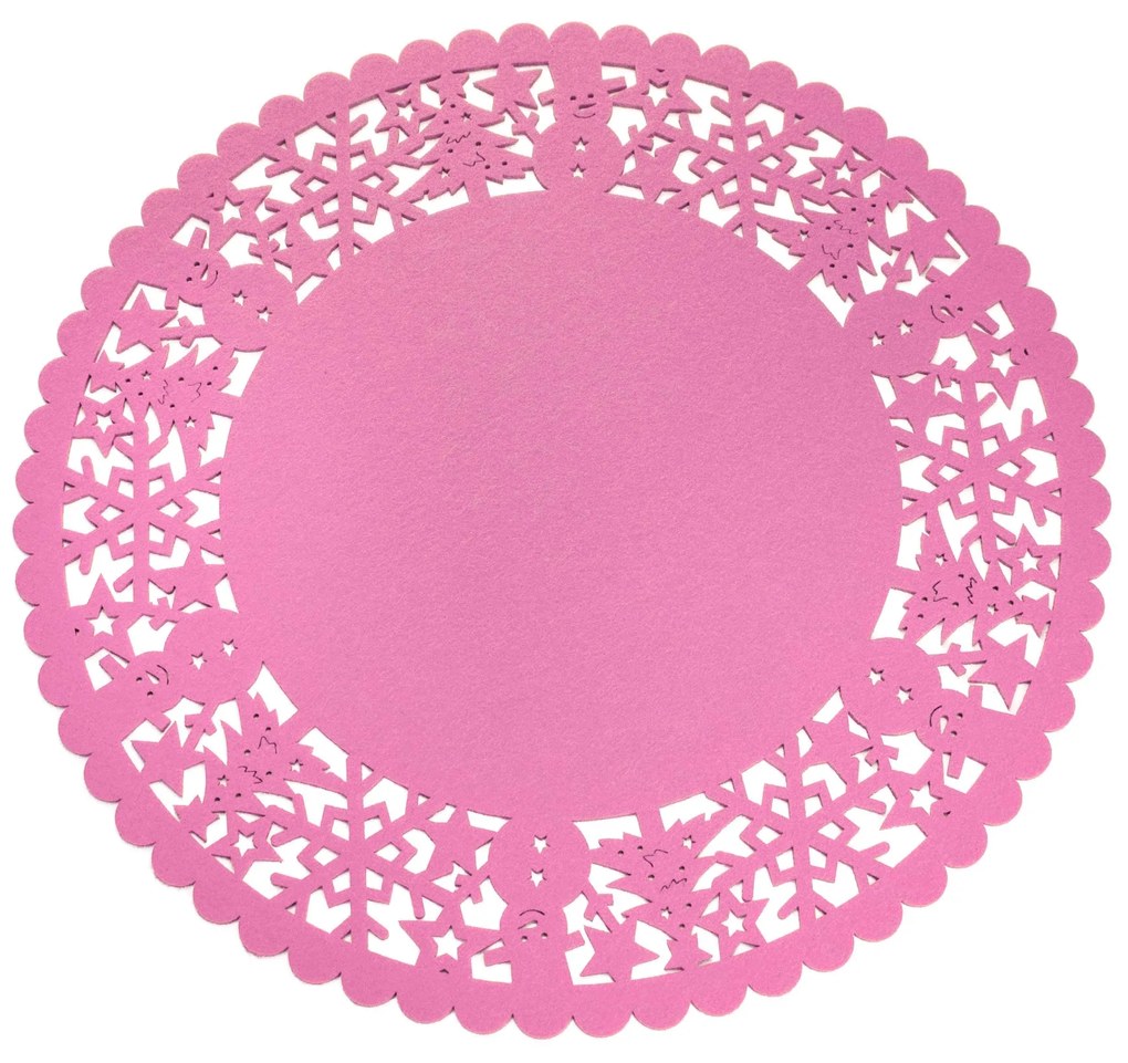 Jogo Americano Redondo Natalino 1 Unidade Tecido 35cm Borda Vazada Rosa F04 - D'Rossi