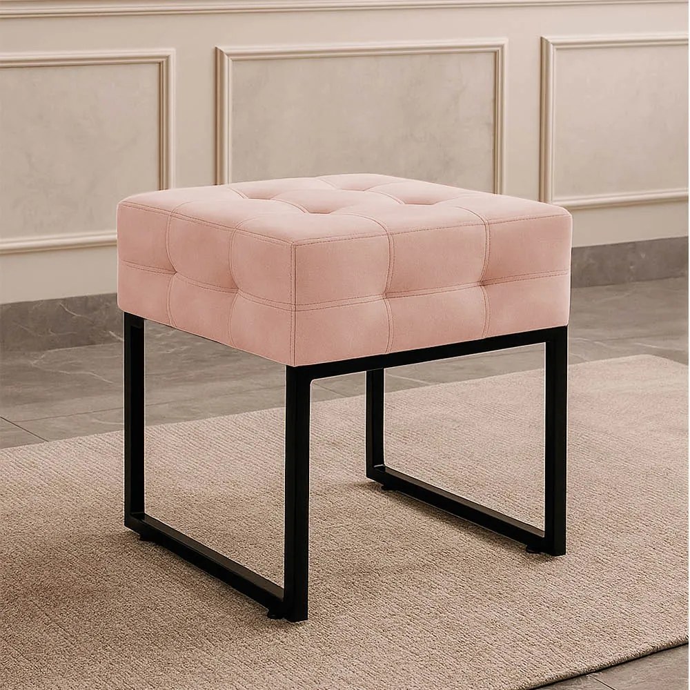 Puff Sala Decorativo Quadrado Industrial Elisa Veludo D03 - D'Rossi - Rose