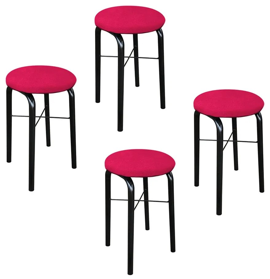 Kit 04 Banquetas Baixa Manu Suede - Vermelho