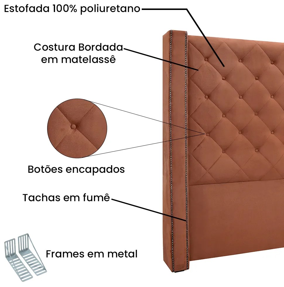 Cabeceira Cama Box Solteiro 90 cm Vicenza Veludo S04 - D'Rossi - Cobre