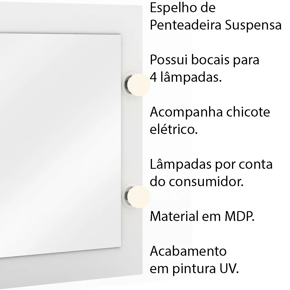 Espelho de Penteadeira Suspensa para Quarto Decorativa PE2006 MPD Branco G69 - Gran Belo