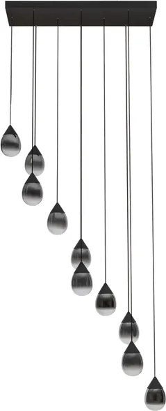 Pendente Led Vidro Fume E Aluminio Preto 50W 3000K Drop