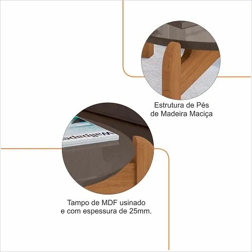 Mesa De Centro Lizz Oblonga Cinza Perola/Cedro - Casa D Móveis