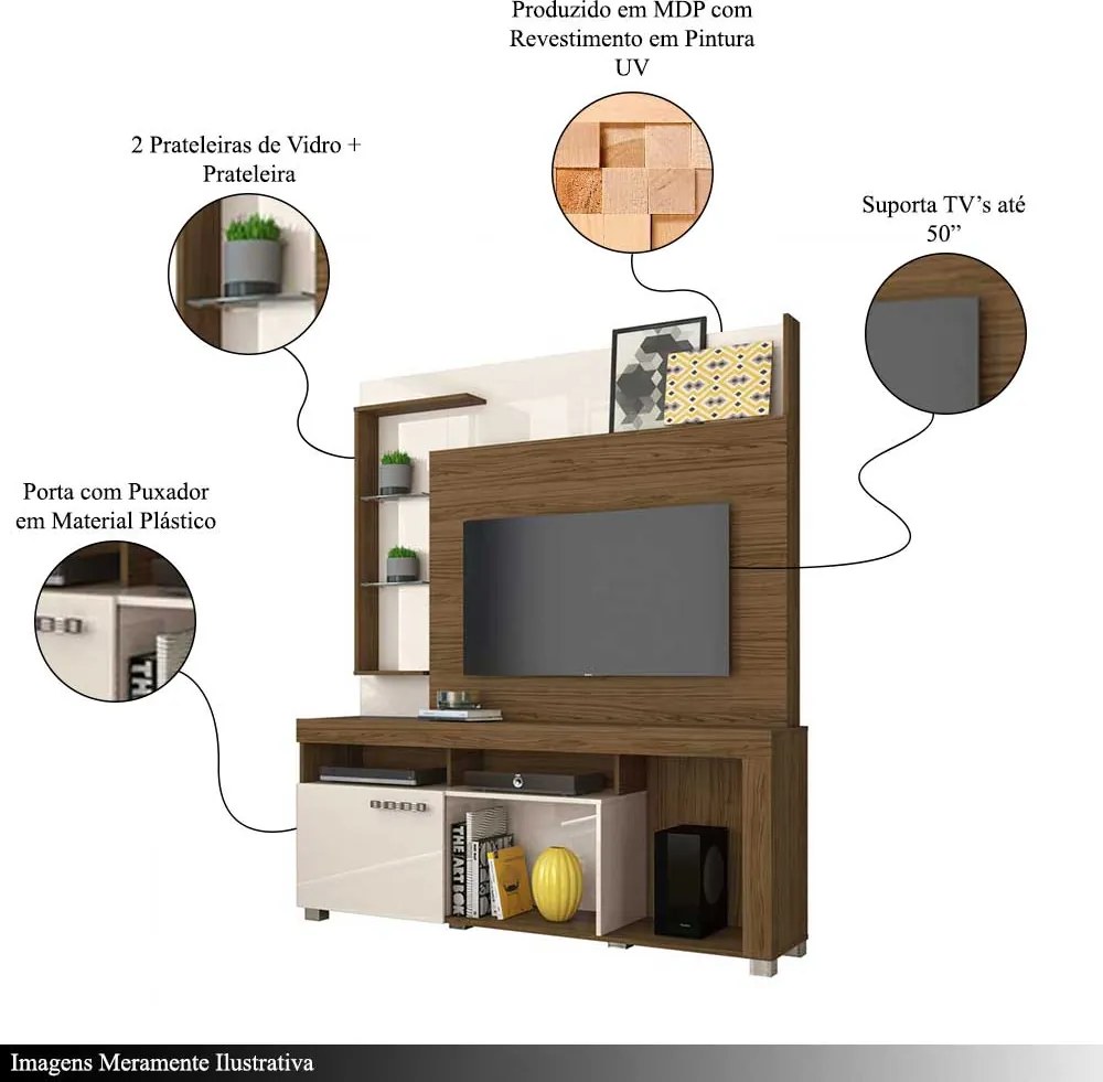 Home Theater Dedalo Prateleira em Vidro MDP até 50 Naturale/OffWhite G97 - Gran Belo