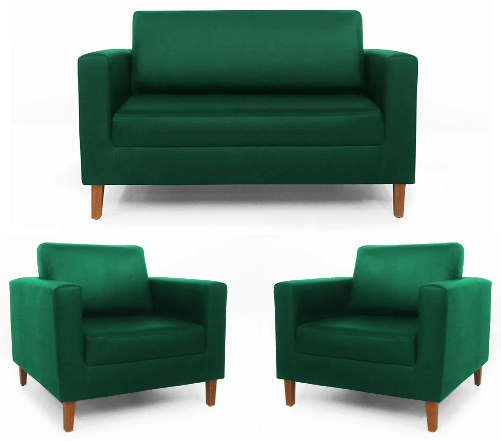 Conjunto Namoradeira + 2 Poltrona Gabriela Suede Verde Bandeira