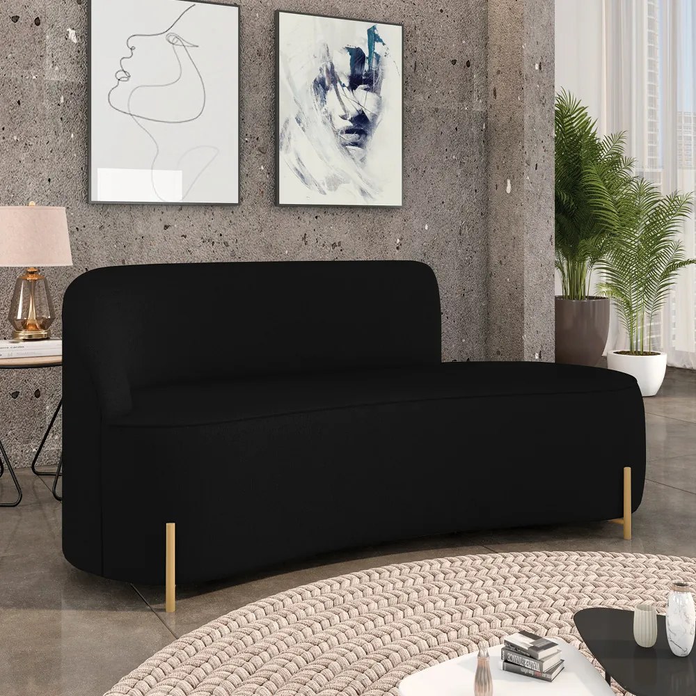 Sofá 3 Lugares Orgânico 180cm Pé Dourado Morgan Linho D03 - D'Rossi - Preto