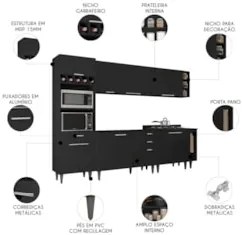 Armário de Cozinha CP07 Para Pia 120cm Pérola Z34 Preto - Mpozenat