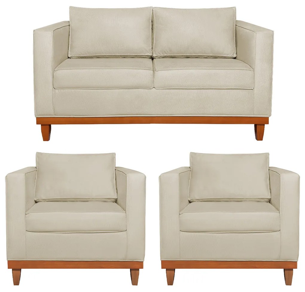 Kit Sofá 3 Lugares e 2 Poltronas Europa 180 cm Estilo Conforto e Elegância Suede - ADJ Decor