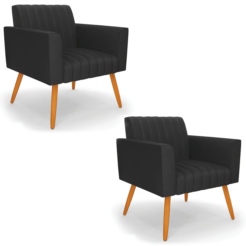 Kit 2 Poltronas Viena Gomada Corino Pés Palito Castanho D03 - D'Rossi - Preto