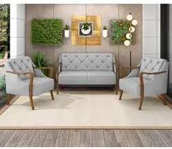 Kit Namoradeira 135cm e 2 Poltronas Decorativas Capitonê Lapa M22 Velu