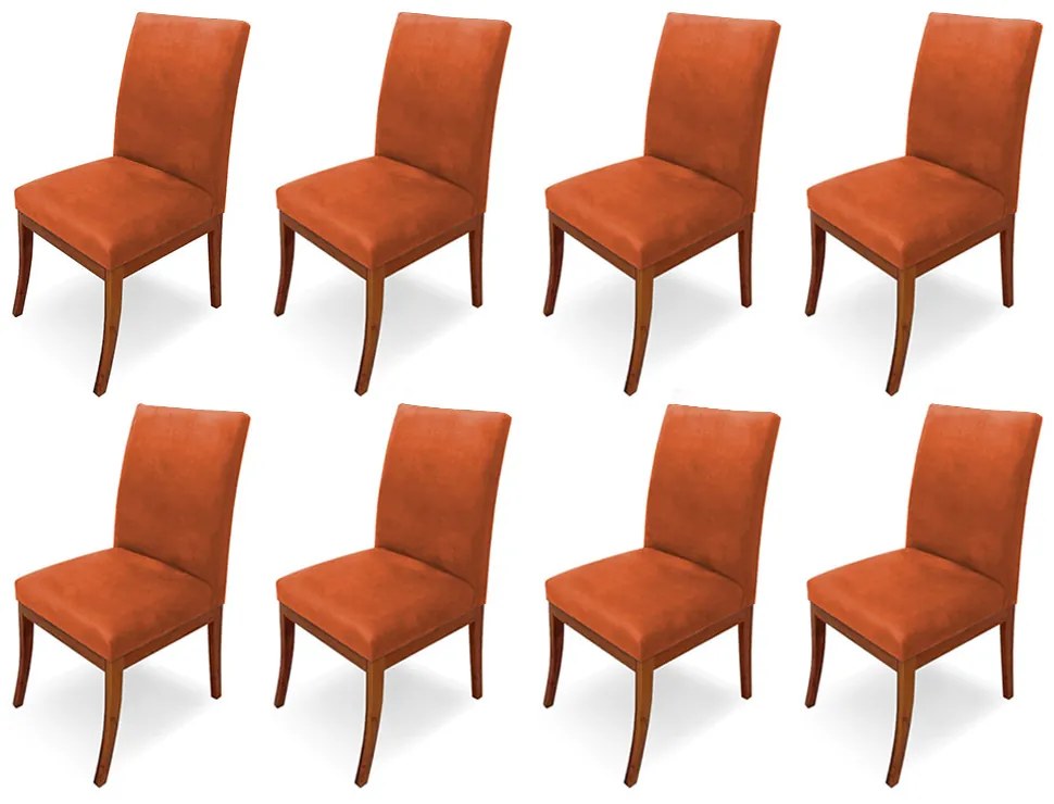 Conjunto 8 Cadeiras Raquel para Sala de Jantar Base de Eucalipto Suede Telha