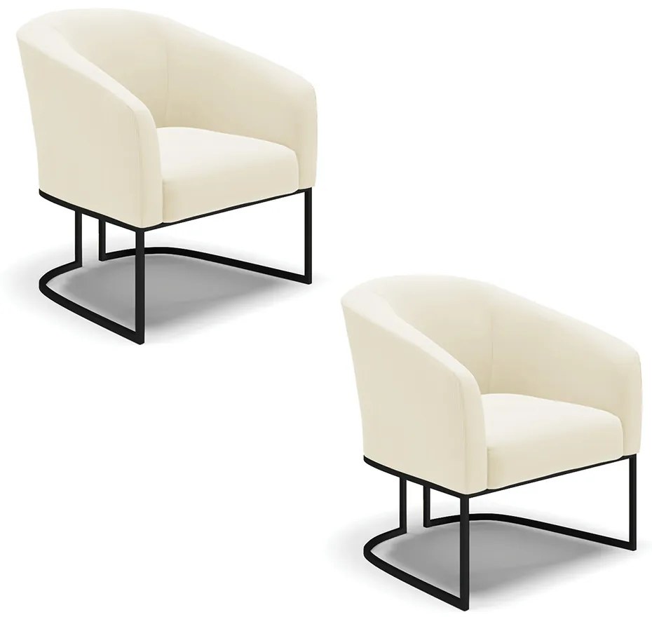 Poltrona Decorativa Industrial Preto Kit 2 Stella Cotelê Ext/Veludo Off White D03 - D'Rossi