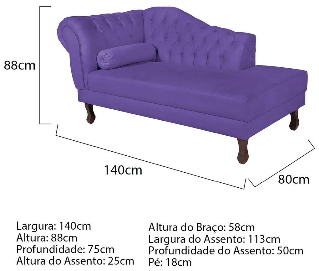 Recamier Diana 140cm Lado Direito Corano Roxo - ADJ Decor