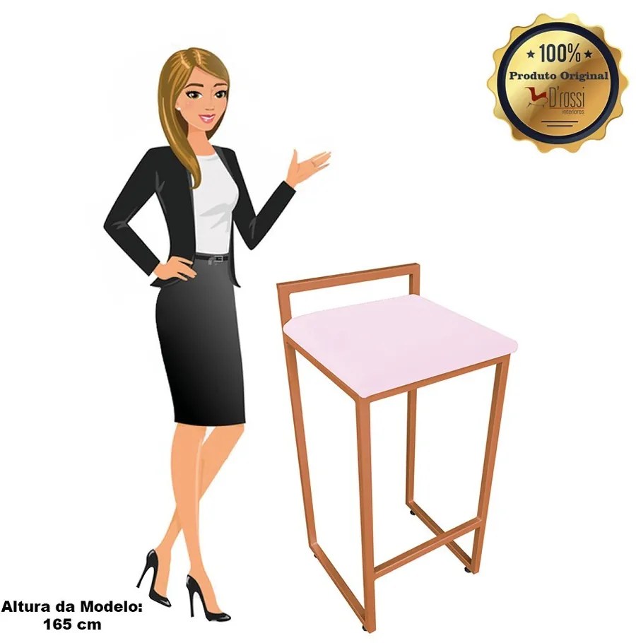 Banqueta Alta Industrial Pietra Suede Rosa Bebê Base Cobre D'Rossi