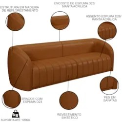 Sofá Decorativo 4 Lugares 332cm e Poltrona Meris Z32 Sintético Caramel