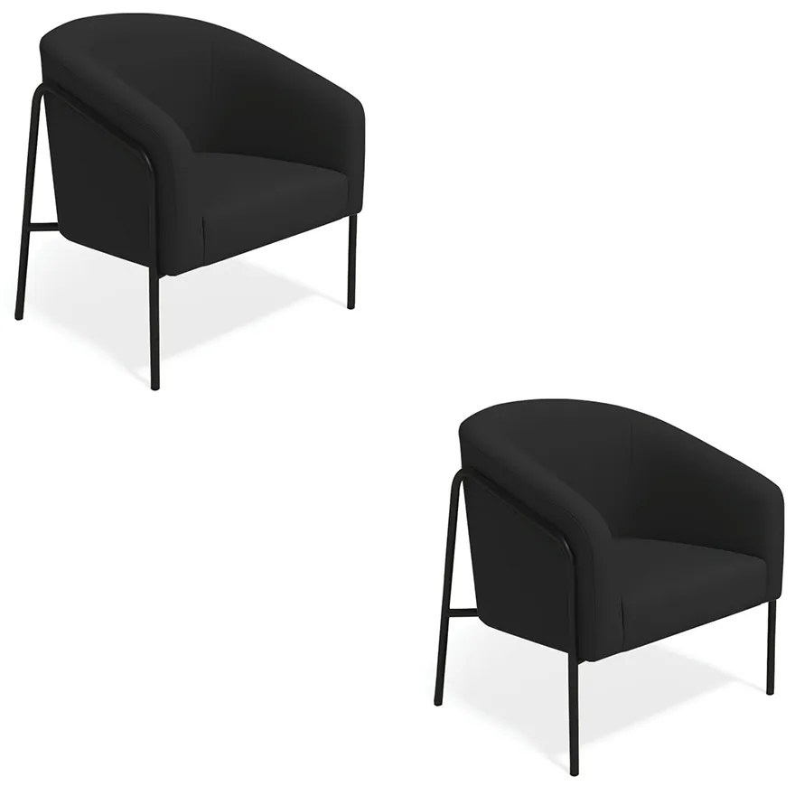 Poltrona Sala Industrial Alta Preto Kit 2 Stella Veludo D03 - D'Rossi - Preto