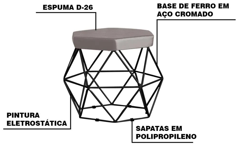 Kit 2 Puff Decorativo Base Preta Elsa Suede Cinza G41 - Gran Belo