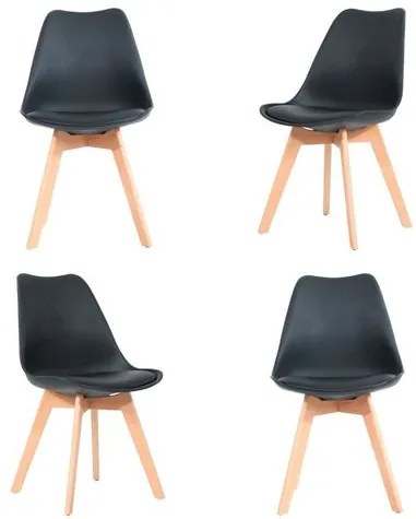 Kit 04 Cadeiras Siena Preto Base Madeira Natural - 76573 Sun House