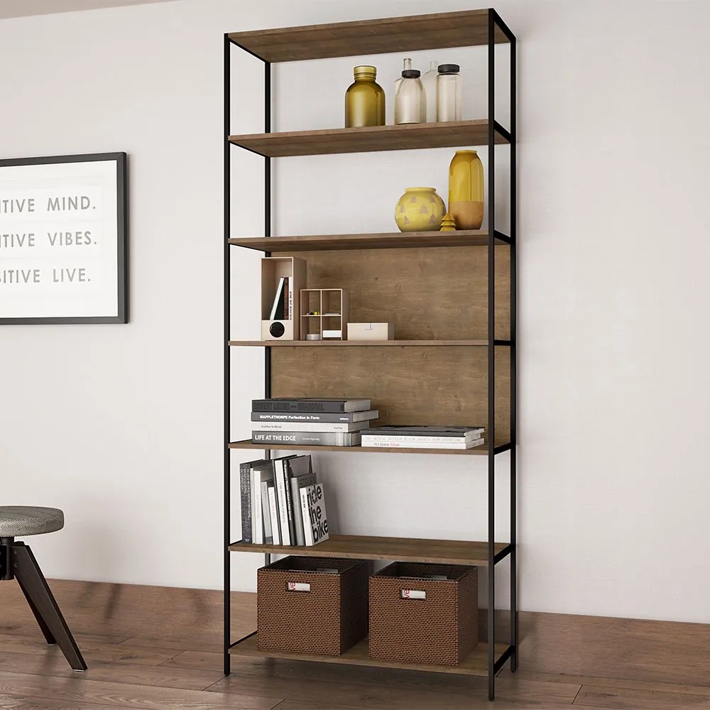 Estante Multiuso Steel Quadra com 07 Prateleiras Estilo Industrial Vermont e Preto 90 cm - D'Rossi