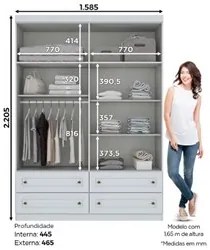 Guarda Roupa Infantil 4 Portas 4 Gavetas Americano Branco - Henn