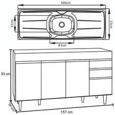 Balcão Gabinete com Pia Inox 160cm Arkansas Branco – Lumil