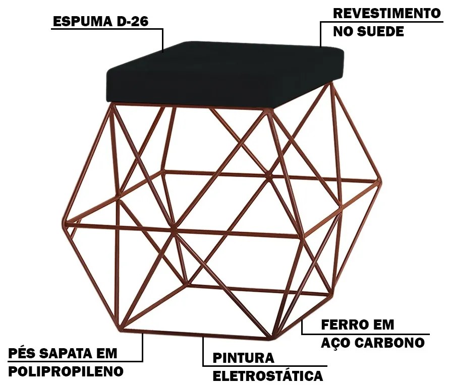 Kit 2 Puffs Decorativo Sala de Estar Base Bronze Trixie Suede Preto G41 - Gran Belo