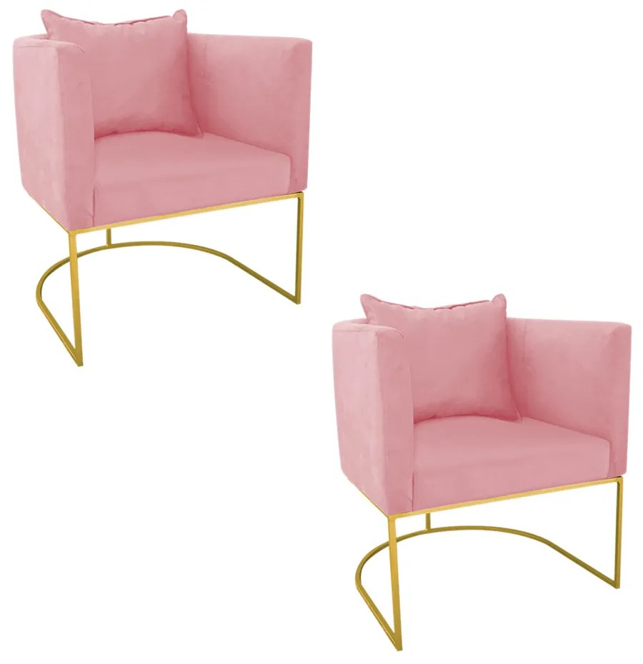 Kit 02 Poltronas Paola Suede Base Metálica Dourado D03 - D'Rossi  - Rose