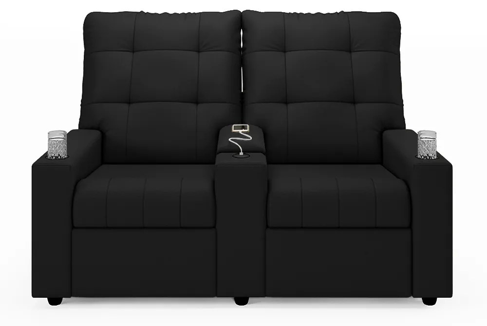 Poltrona do Papai Reclinável Sala de Cinema Movie 2 Lugares Manual Baú USB PU Preto G23