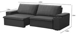 Sofá Retrátil Reclinável 3 Lugares 245cm Baluart F05 Veludo Grafite -