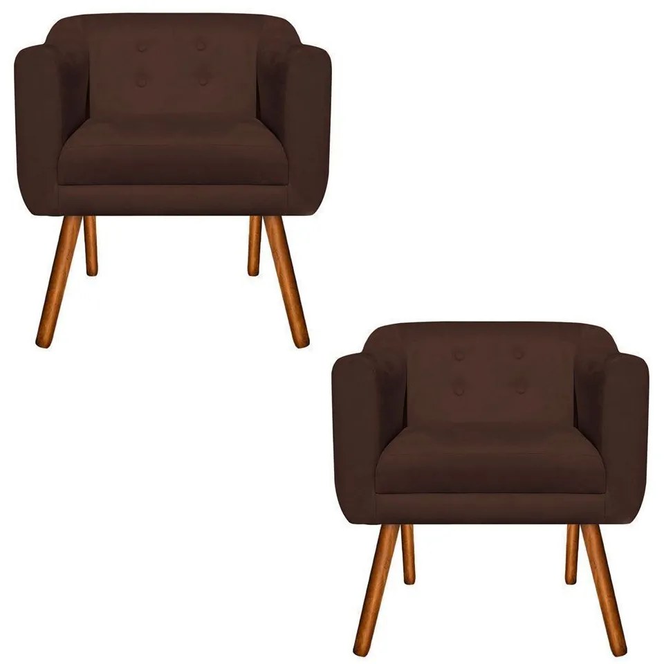 KIT 02 POLTRONAS JULIA SUEDE MARROM PES
