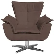 Poltrona Decorativa Base Giratória Cromada com Puff Opla Suede Marrom