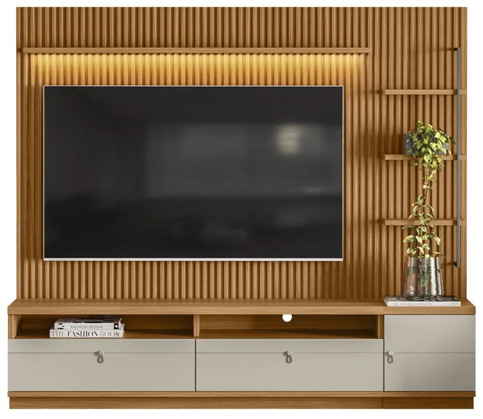 Estante Home Ripada 224cm Aloha para TV até 75 Nature/Off White G77 - Gran Belo