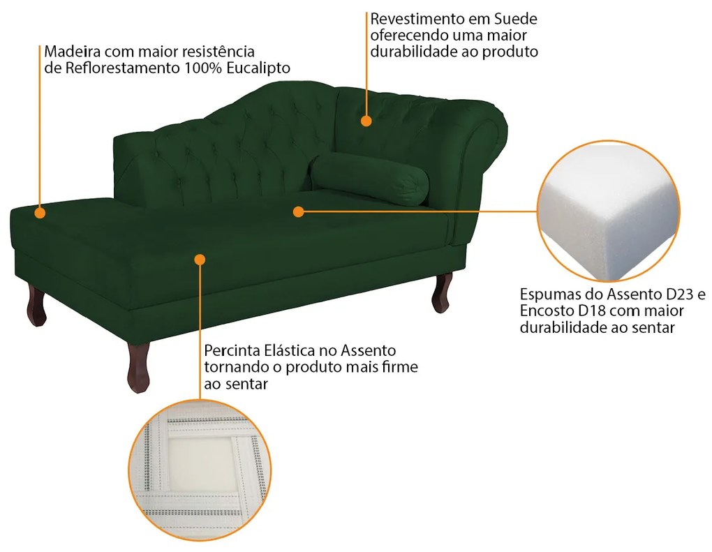 Recamier Diana 185cm Lado Esquerdo Suede Verde - ADJ Decor