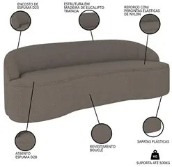 Sofá 5 Lugares para Sala de Estar Living 300cm Theo D06 Bouclê Castor