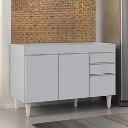 Balcão de Cozinha Para Pia 120cm 3 Portas Sem Tampo Michigan Cinza Cla