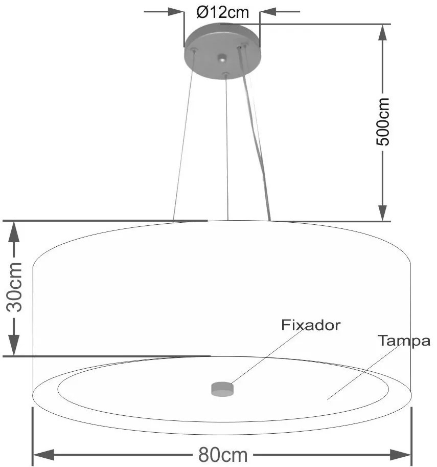 Lustre Pendente Cilíndrico Md-4142 Cúpula em Tecido 80x30cm Branco - Bivolt