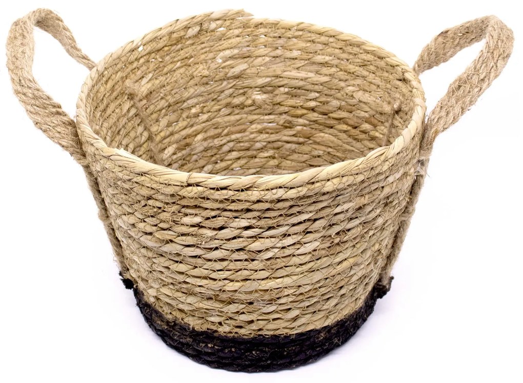 Cesto de Fibra Natural Seagrass Com Fundo Preto 20x27x27 Cm - D'Rossi