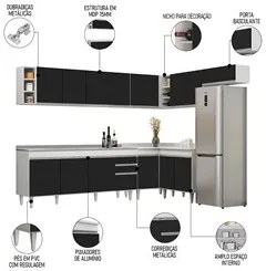 Armário de Cozinha Modulado de Canto 8 Peças CP27 com Pia Inox Branco/