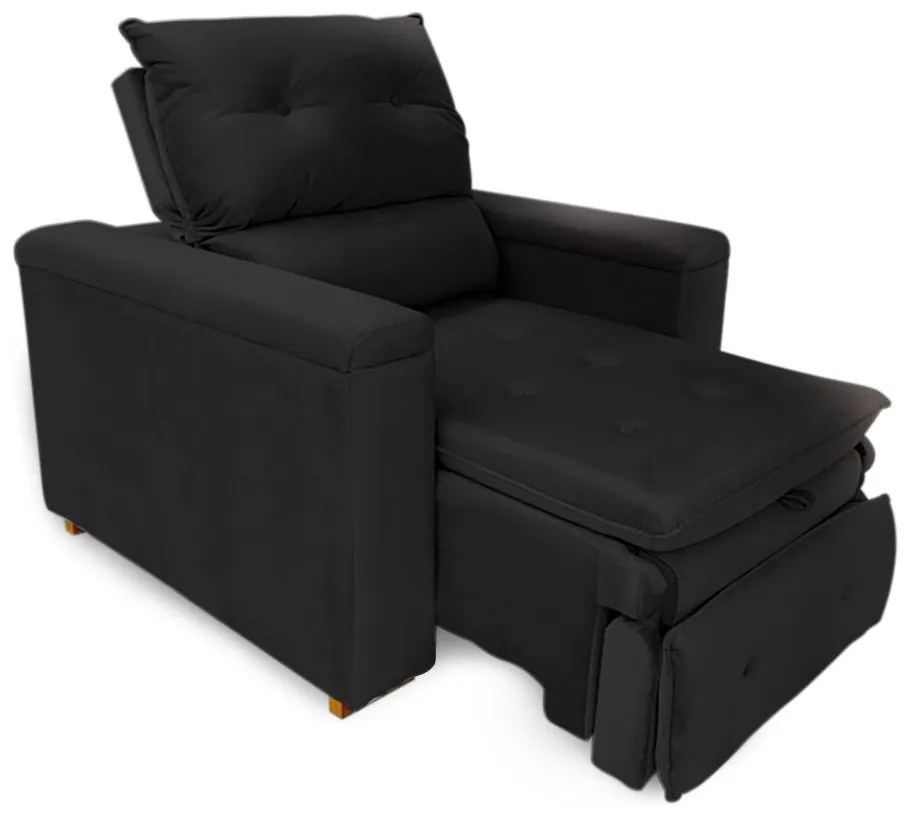Poltrona Reclinável Retrátil Onix Veludo Preto - Sheep Estofados - Preto