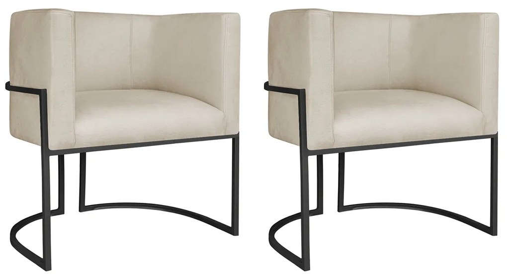 Kit 02 Poltronas Decorativas Luna Base de Ferro Preto Suede