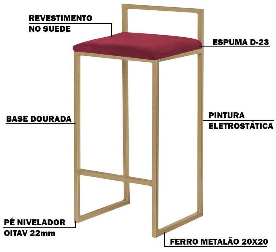 Banqueta Decorativa Jasmine Base Gold Suede Bordô G41 - Gran Belo