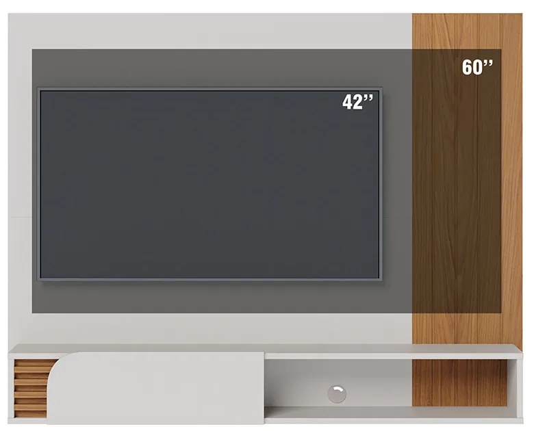Painel TV 60 Pol 160cm Bancada Suspensa Ripado Hanno C04 - D'Rossi - Off White Matte e Freijó