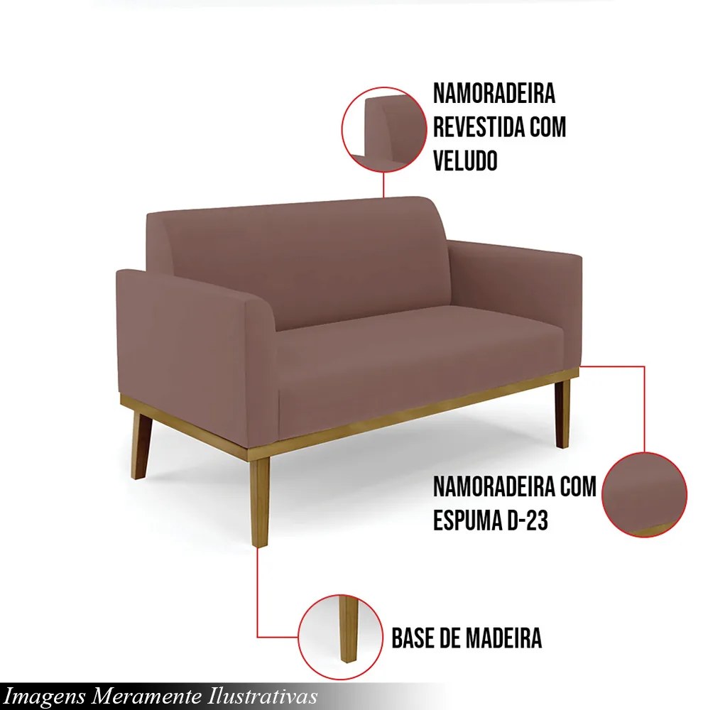 Poltrona Namoradeira Decorativa Isabella Pés Fixo em Madeira Castanho Veludo Rose G19 - Gran Belo