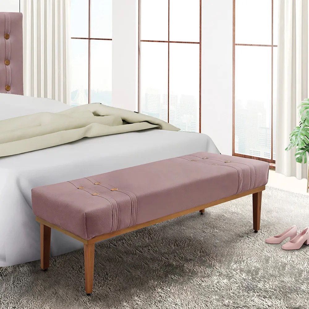 Divã Recamier Banco Base Madeira para Quarto Gênova 160cm Veludo S04 - D'Rossi - Lilás
