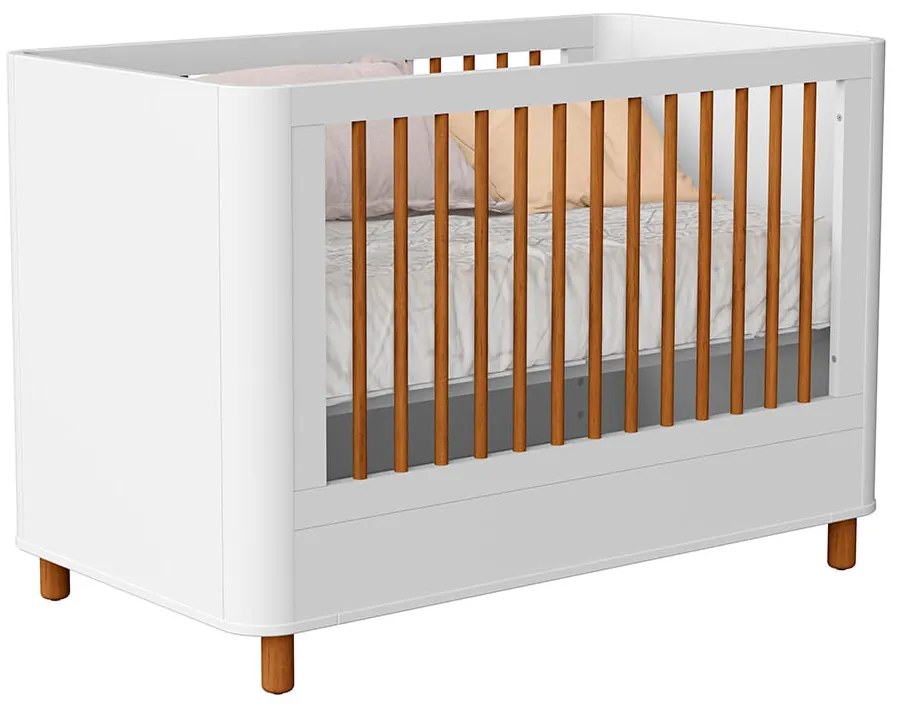 Berço Mini Cama Curvo Boom Plus 2 em 1 com Pés Nordic - Branco Fosco - Berço Mini Cama Curvo Boom Plus com Pés Nordic - Branco Fosco