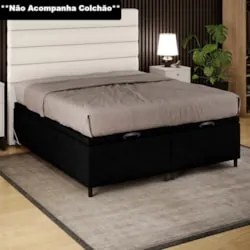 Base Cama Box Baú Casal Queen 158cm Hit Z04 Suede Preto - Mpozenato